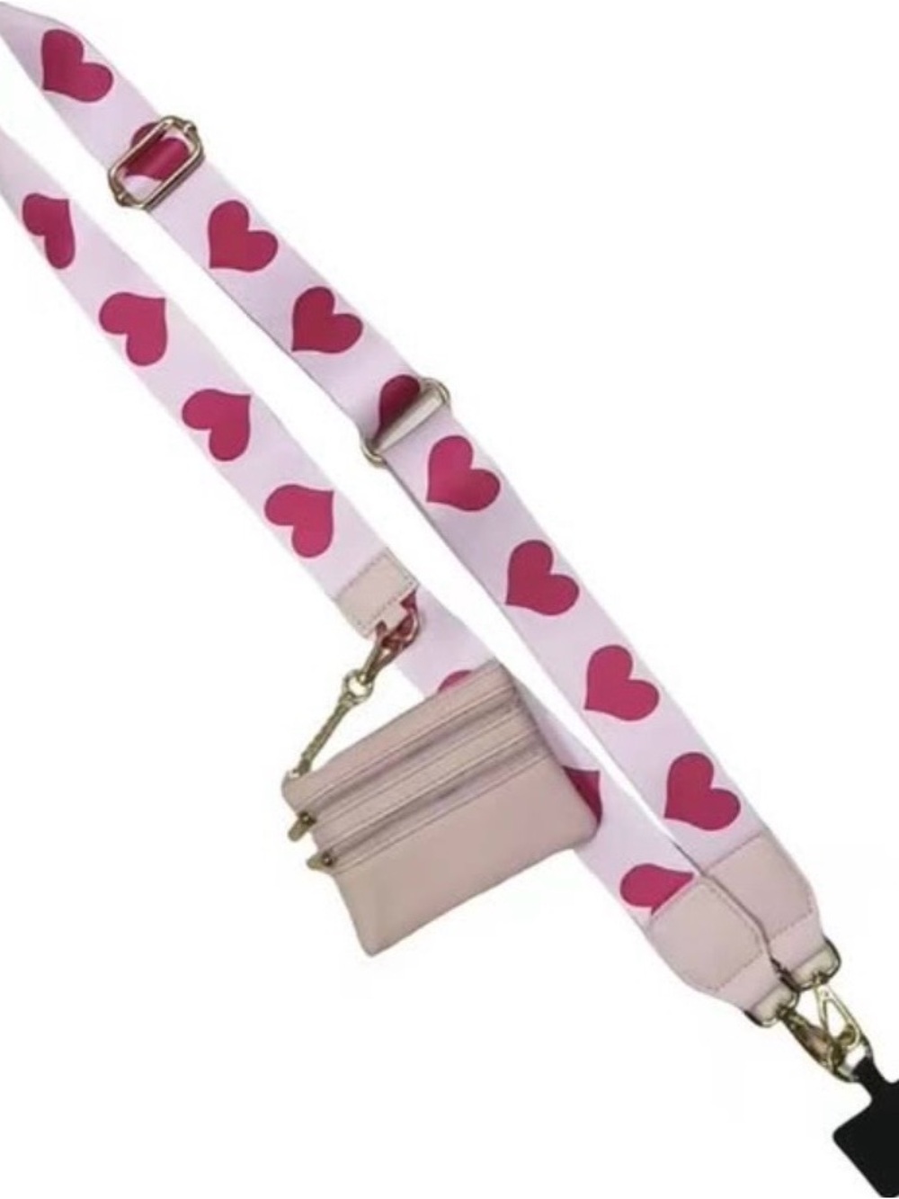 Amazon Pink Heart-Print Adjustable Crossbody Strap with Pouch